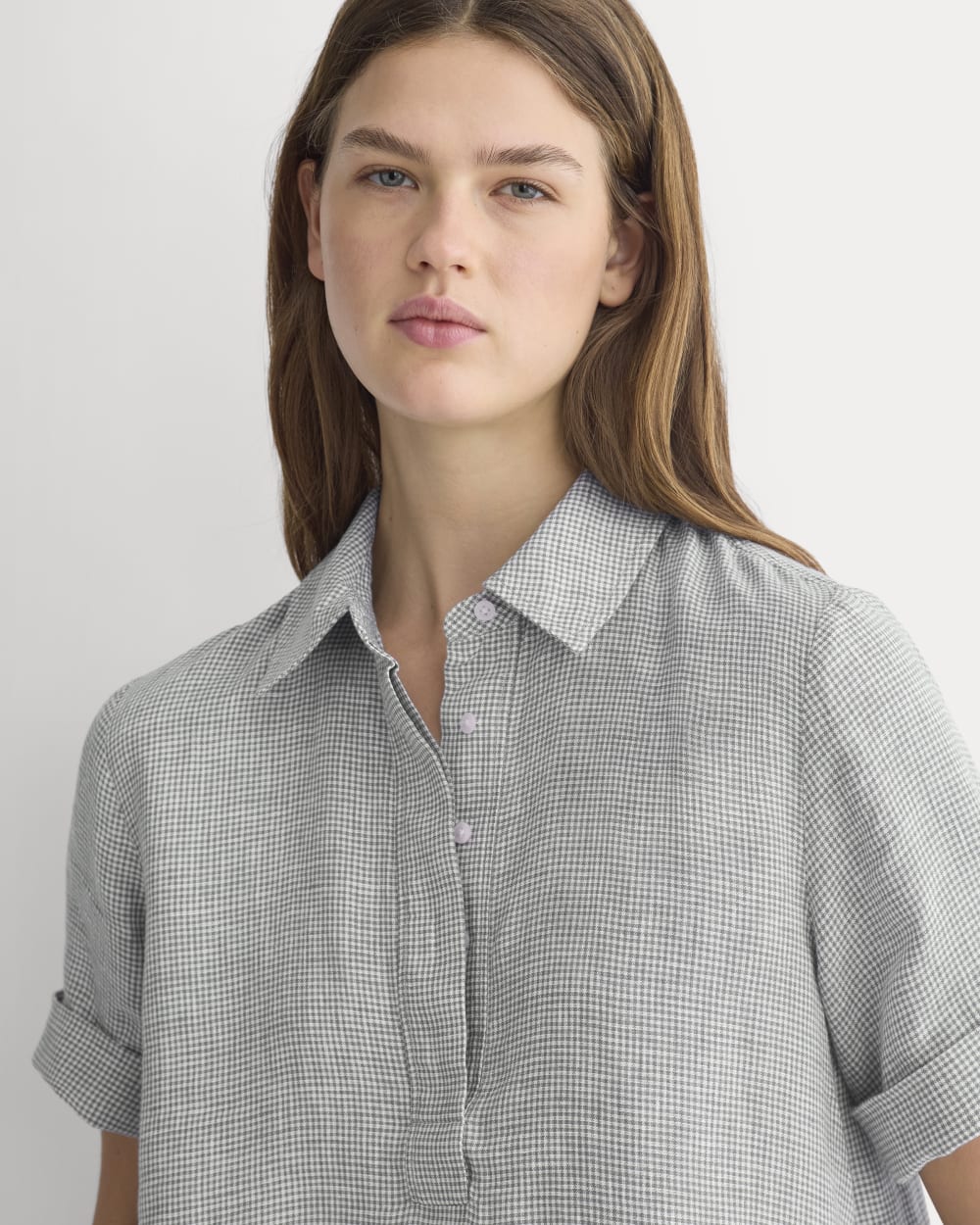 Mini Popover Shirtdress in Linen | Agave / Bone - Image 4
