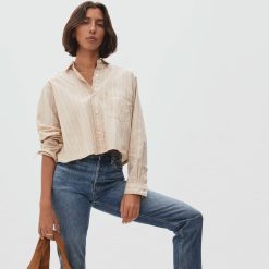 Alternative view of The Way-Short Shirt in Silky Cotton | Golden Brown / White