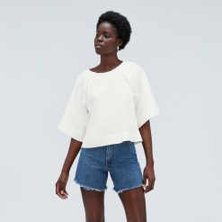 Alternative view of The Seersucker Gathered Tee | White
