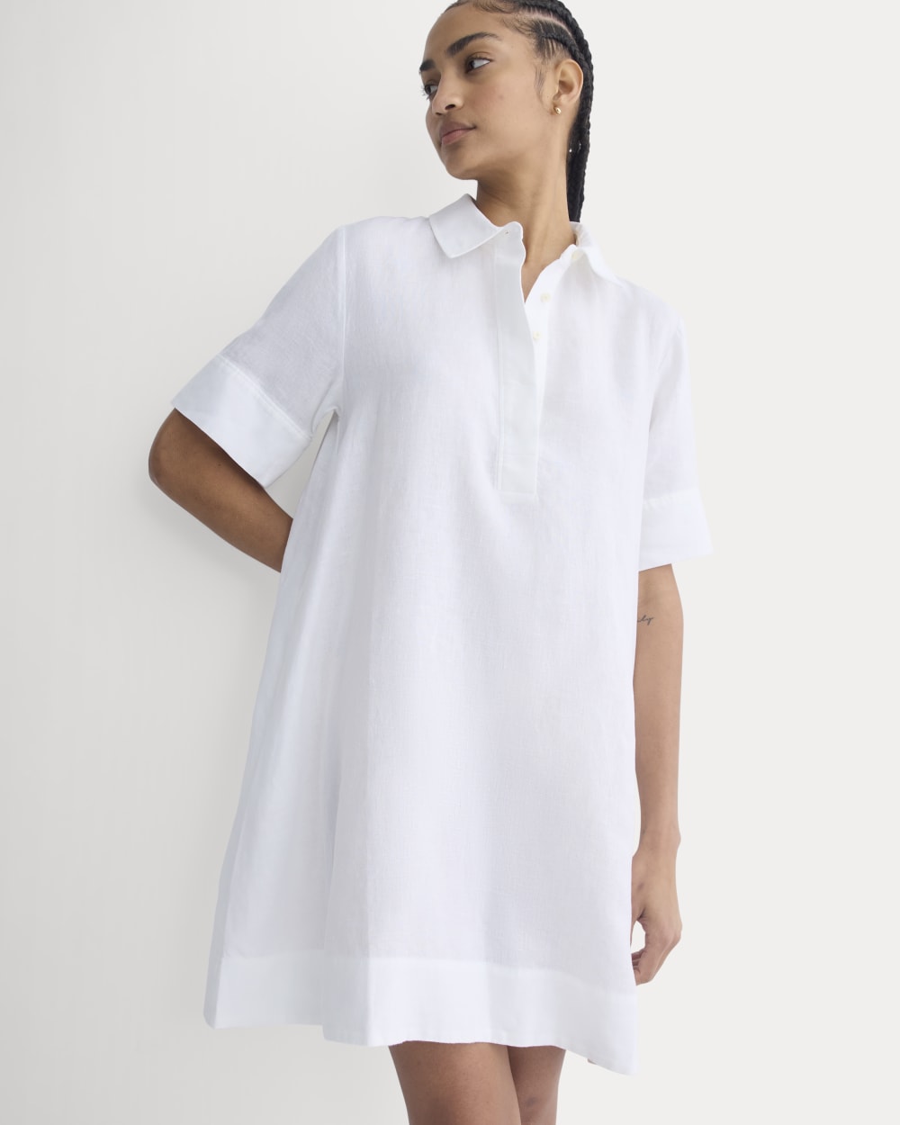 Mini Popover Shirtdress in Linen | White - Image 5