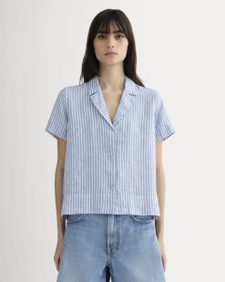 The Notch Shirt in Linen | Bluebell / Bone