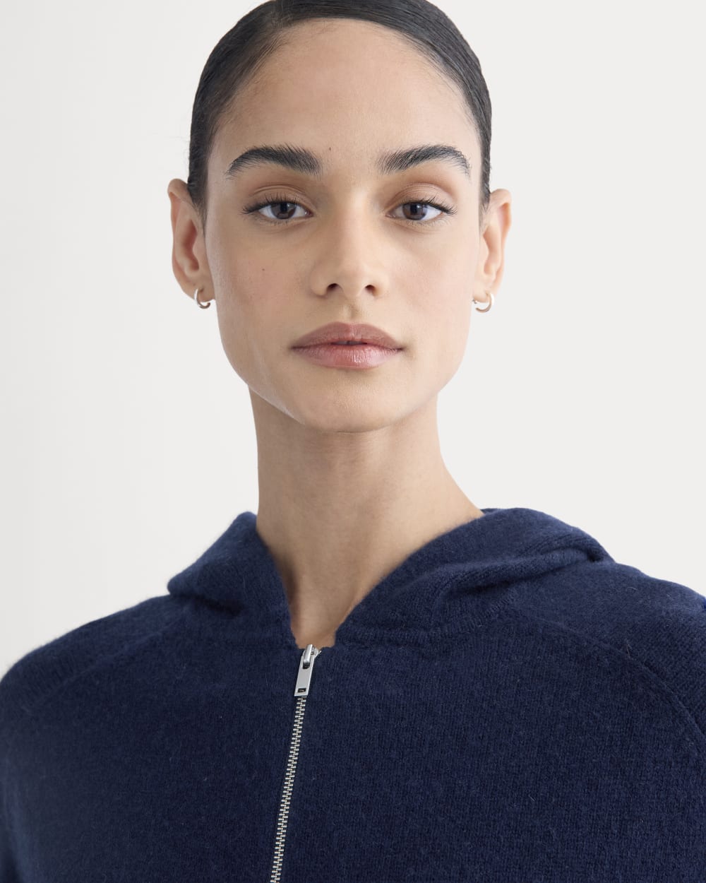 Full-Zip Hoodie in Wool Cashmere | Navy - Image 4