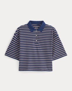 Alternative view of Pique Boxy Polo | Estate Blue/Henna/Gardenia