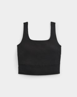 Alternative view of Square Tank in Stretch Linen | Black