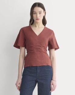 Cinched Top in Stretch Linen | Henna Red