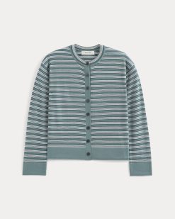 Alternative view of Crew Cardigan in Ultrasoft Merino | Reflecting Pond Multi Stripe