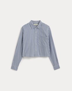 Alternative view of The Way-Short Shirt in Silky Cotton | Bone / Mazarine Blue