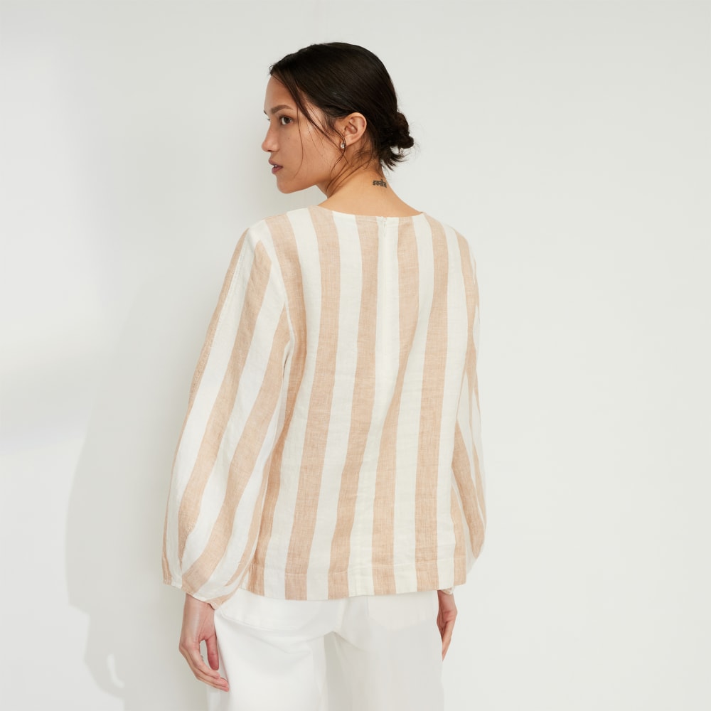 The Linen Long-Sleeve Top | Bone / Caramel - Image 3