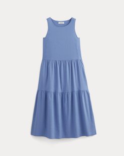 Alternative view of The Tiered Dress in Stretch Linen | Bluebell