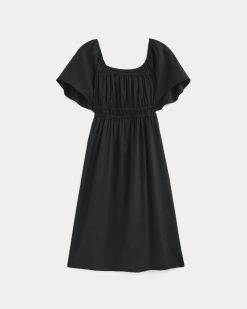Alternative view of The Flutter-Sleeve Dress in Stretch Linen | Black
