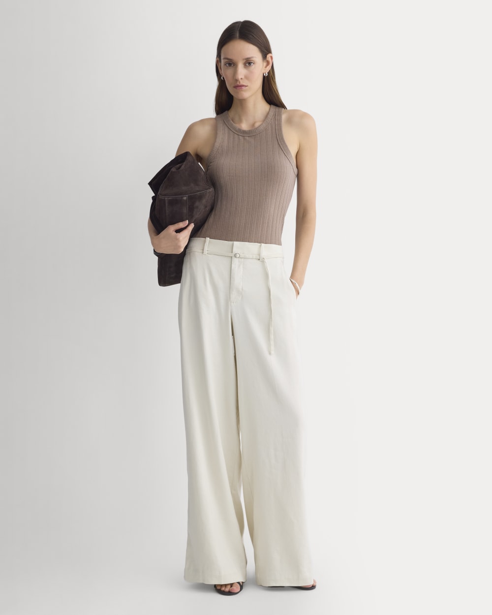 Racerback Tank in Pointelle | Heathered Chocolate Chip - Image 3