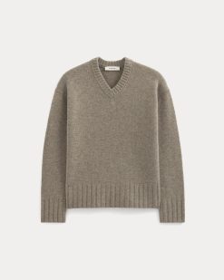 Alternative view of V-Neck Sweater in Extrafine Luxe Merino | Heather Soft Taupe
