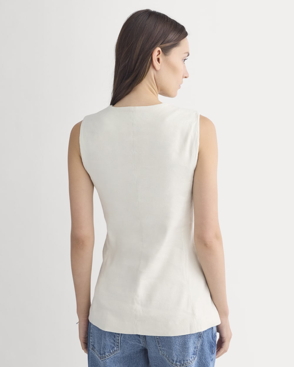 Long Vest in Stretch Linen | Birch - Image 5
