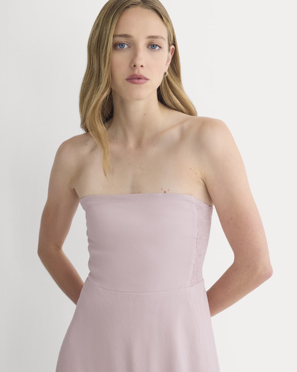 Strapless Dress in Stretch Linen | Burnished Lilac - Image 2