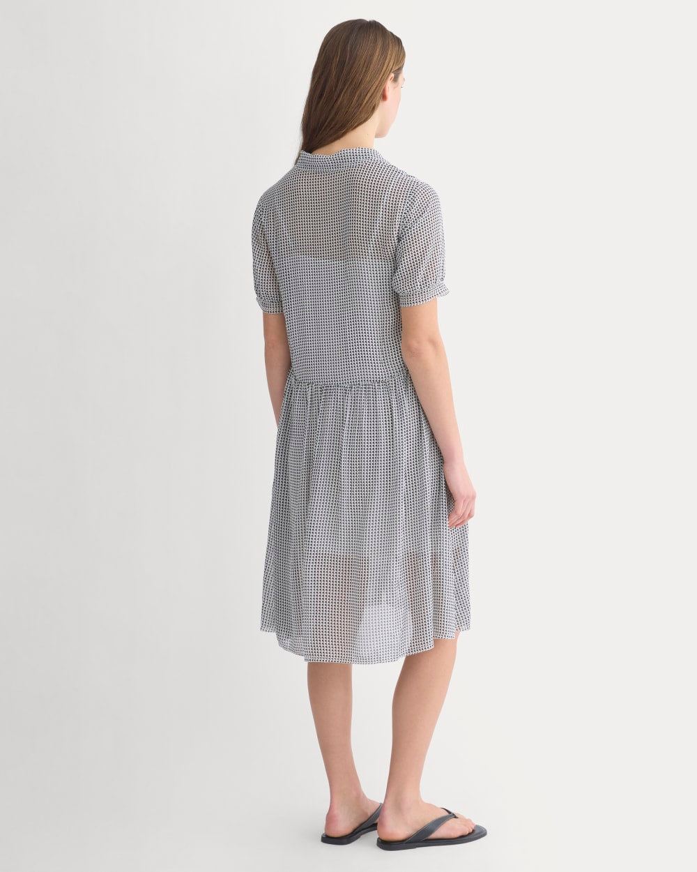 Notch Collar Shirtdress in Silk Georgette | Gardenia/Black Micro Dot - Image 4