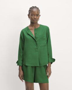 The Popover Shirt in Linen | Grass Green