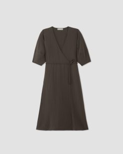 Alternative view of The City Stripe Wrap Dress | Earth Brown