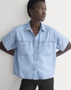Cropped Boxy Denim Shirt | Light Indigo