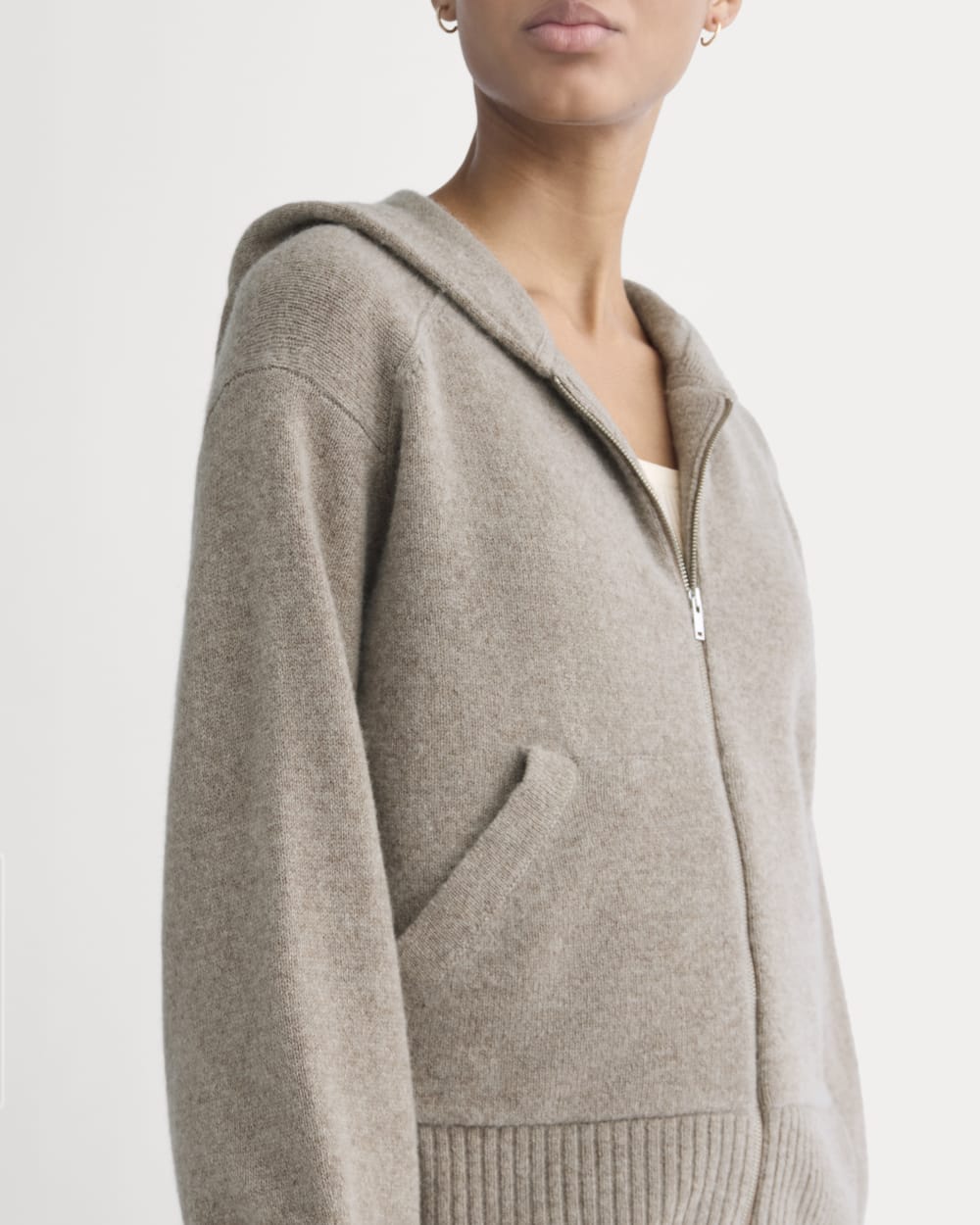 Full-Zip Hoodie in Wool Cashmere | Oatmeal - Image 3