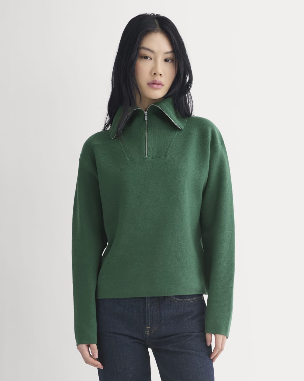 Double Knit Half-Zip in Cotton Merino | Hunter Green - Image 3