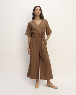 The Wrap Jumpsuit in Linen | Carob Brown