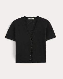 Alternative view of Lace Trim Cardigan in Fine Linen | Black