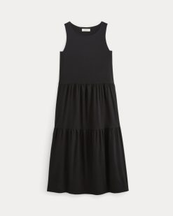 Alternative view of The Tiered Dress in Stretch Linen | Black
