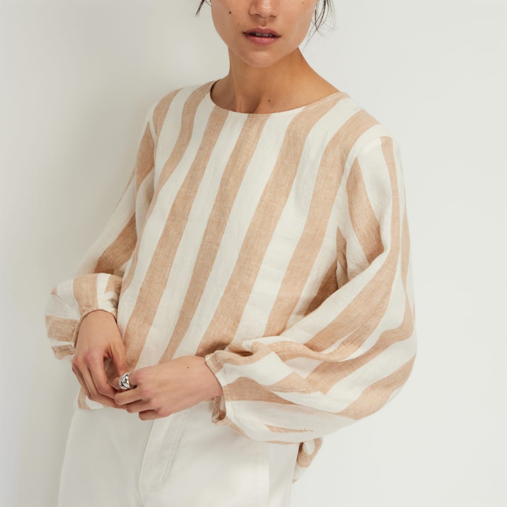 The Linen Long-Sleeve Top | Bone / Caramel - Image 4