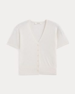 Alternative view of Lace Trim Cardigan in Fine Linen | Bone