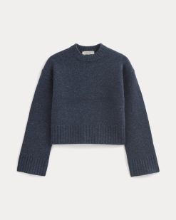 Alternative view of Cropped Boxy Crew in Luxe Merino | Heathered Blue Donegal