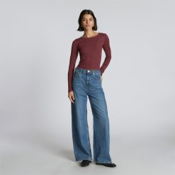 Alternative view of The Pima Micro-Rib Long-Sleeve Crew | Brandy