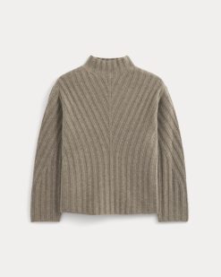 Alternative view of Funnel-Neck Sweater in Wool Cashmere | Light Heathered Taupe
