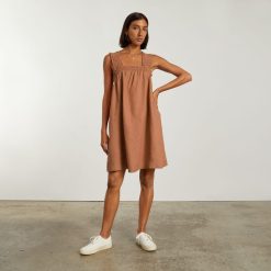 Alternative view of The Smocked Linen Dress | Tawny Brown