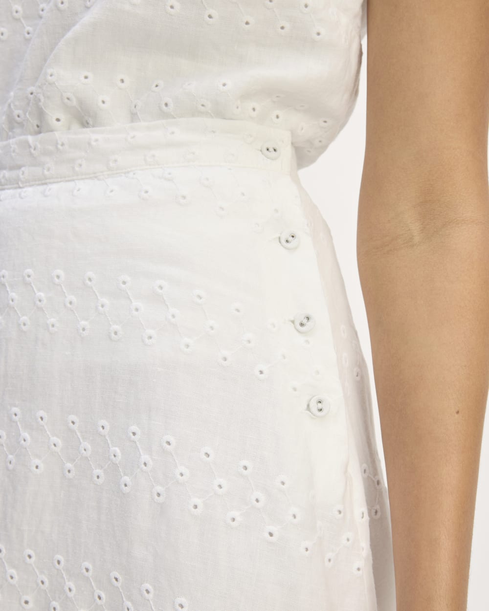 The Linen Eyelet Midi Skirt | White Eyelet - Image 4