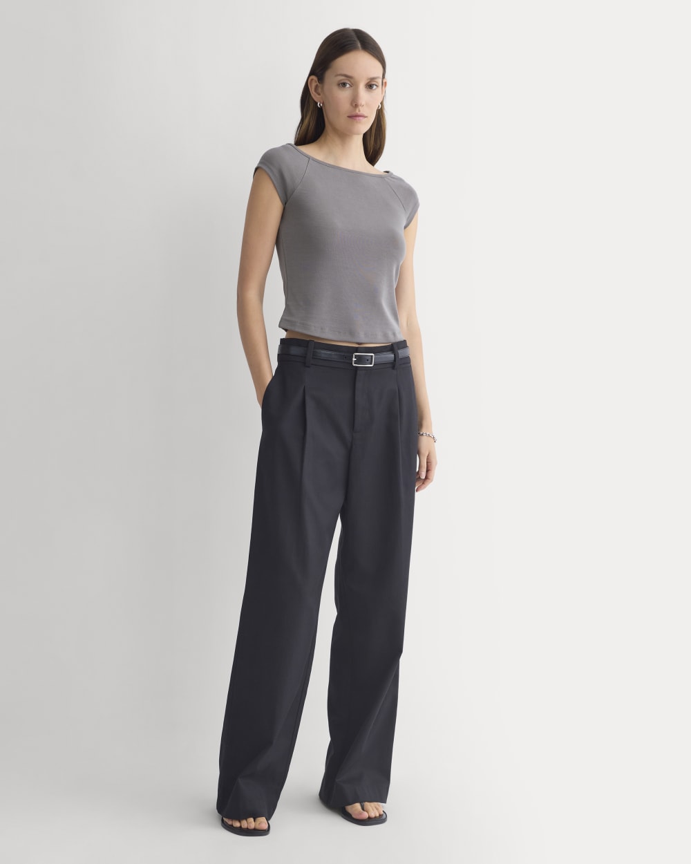 Boatneck Cap-Sleeve Top in Butterknit | Charcoal Grey - Image 3