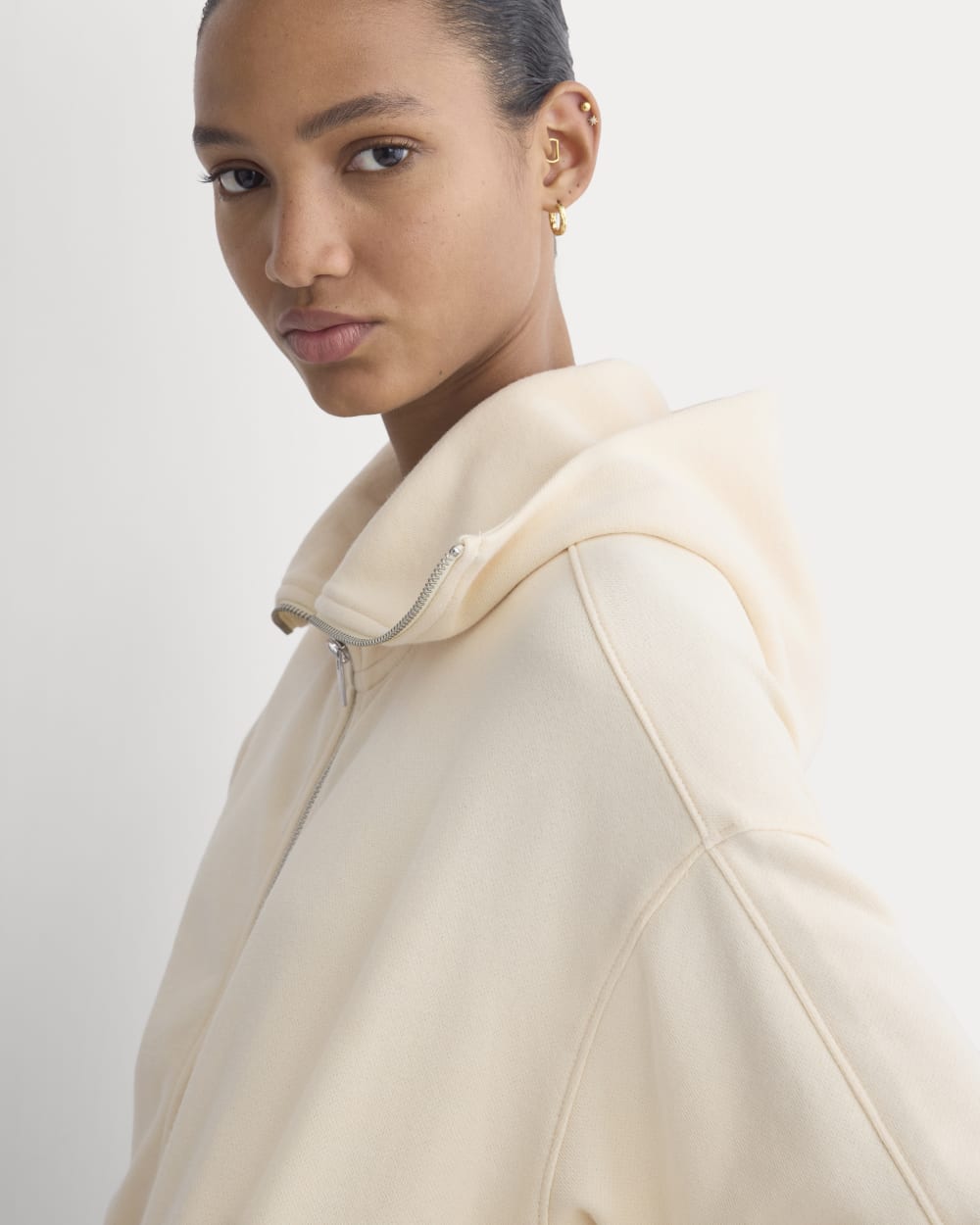 Lightweight Terry Cropped Full-Zip | Parchment - Image 4