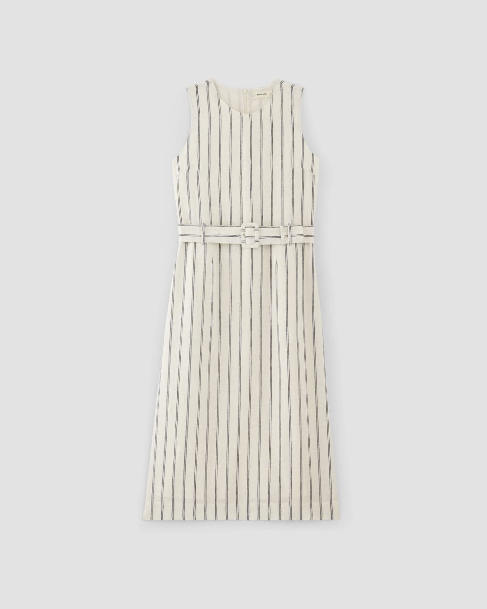 The Linen Belted Midi Dress | Bone/Navy - Image 2