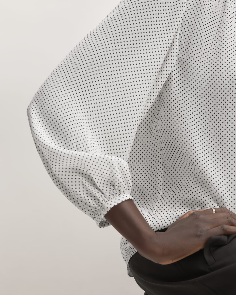 The Washable Clean Silk Shirred Blouse | Bone / Black Polka Dot - Image 5