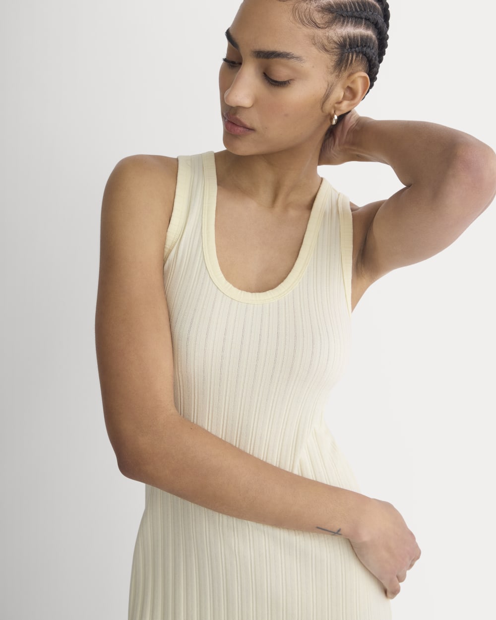 Scoop-Neck Midi Dress in Pointelle Knit | Lemon Icing - Image 4