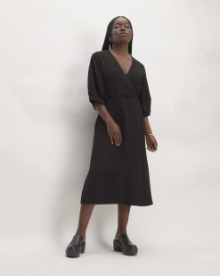 The City Stripe Wrap Dress | Black