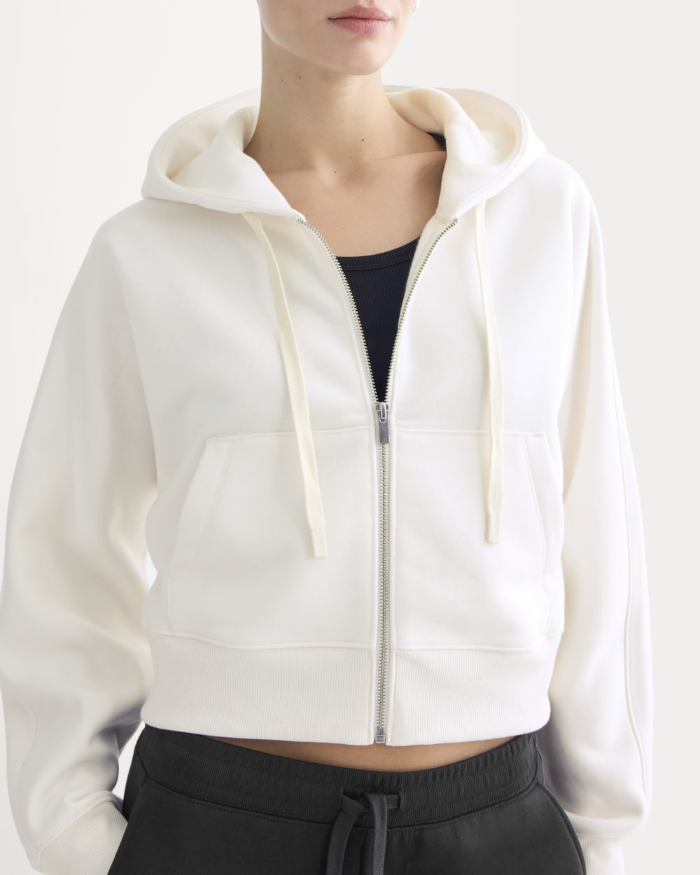 Luxe Fleece Full-Zip Cropped Hoodie | Bone - Image 4