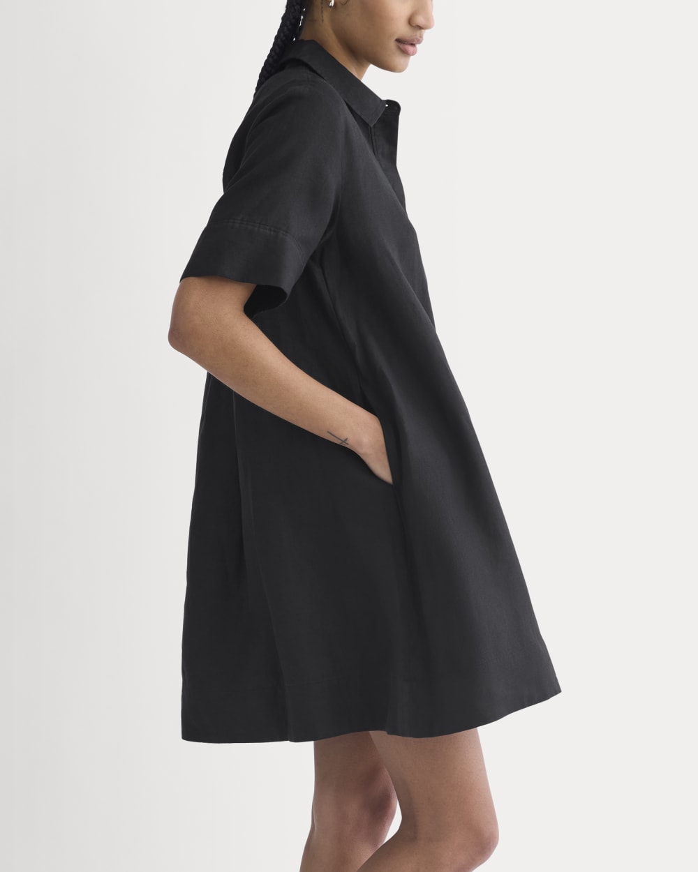 Mini Popover Shirtdress in Linen | Black - Image 5