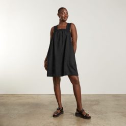 Alternative view of The Smocked Linen Dress | Black