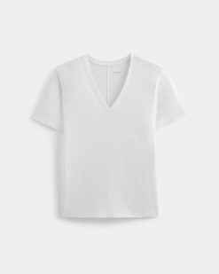 Alternative view of The Slouchy V-Neck Tee in Cotton Linen | White