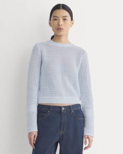 Open Knit Long-Sleeve Crew in Everyday Cotton | Skywriting