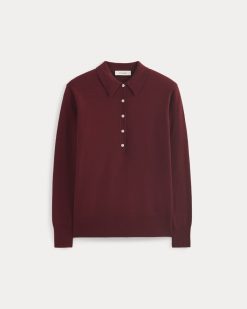 Alternative view of Oversized Polo Sweater in Cotton Merino | Deep Red