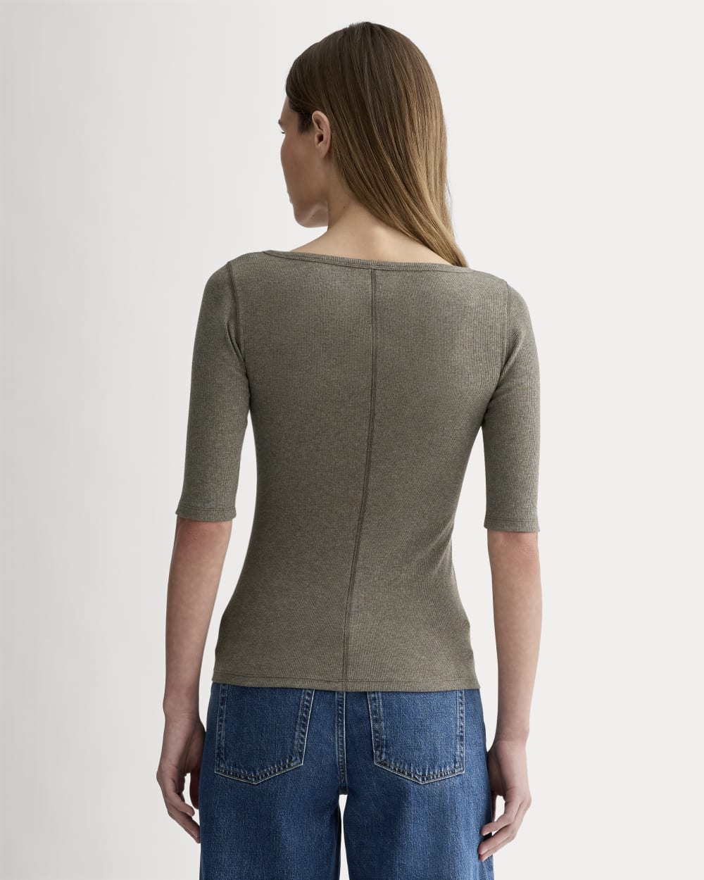The Luxe Rib Scoop-Neck Tee | Heathered Fatigue - Image 5