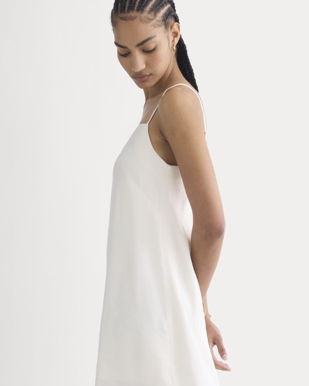 Mini Shift Dress in Stretch Linen | Bone - Image 4