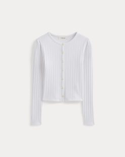 Alternative view of Cardigan in Pointelle | White