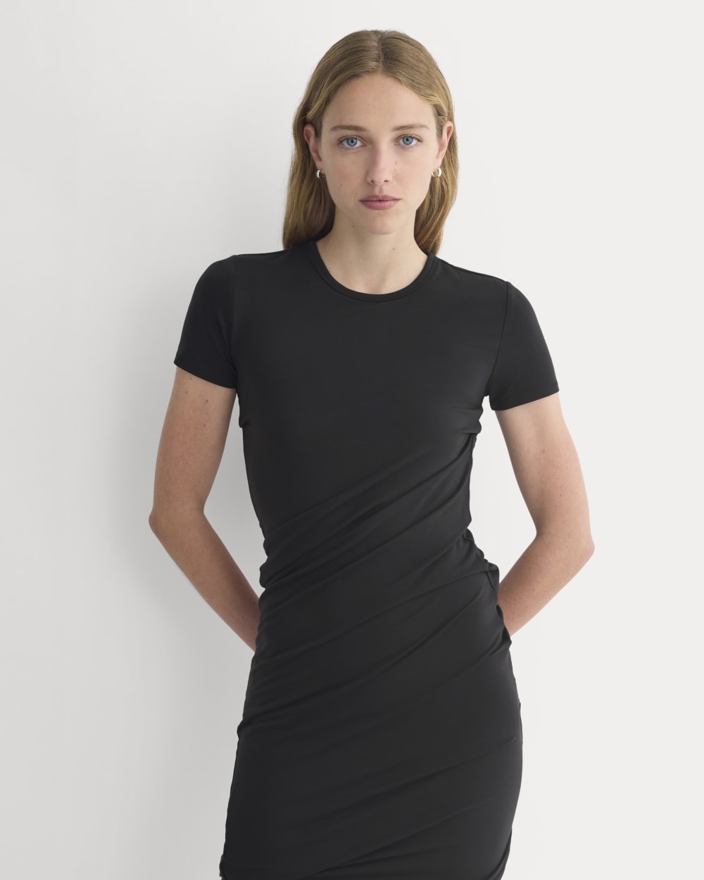 Twisted Short-Sleeve Crew Dress | Black - Image 4